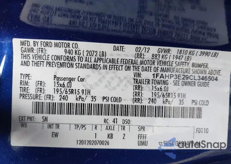 2012 Ford Focus S из США, поврежденный, VIN 1FAHP3E29CL346504